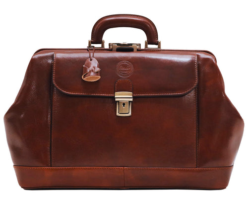 Cenzo Italian Leather Doctor Style Briefcase in Vecchio Brown 1