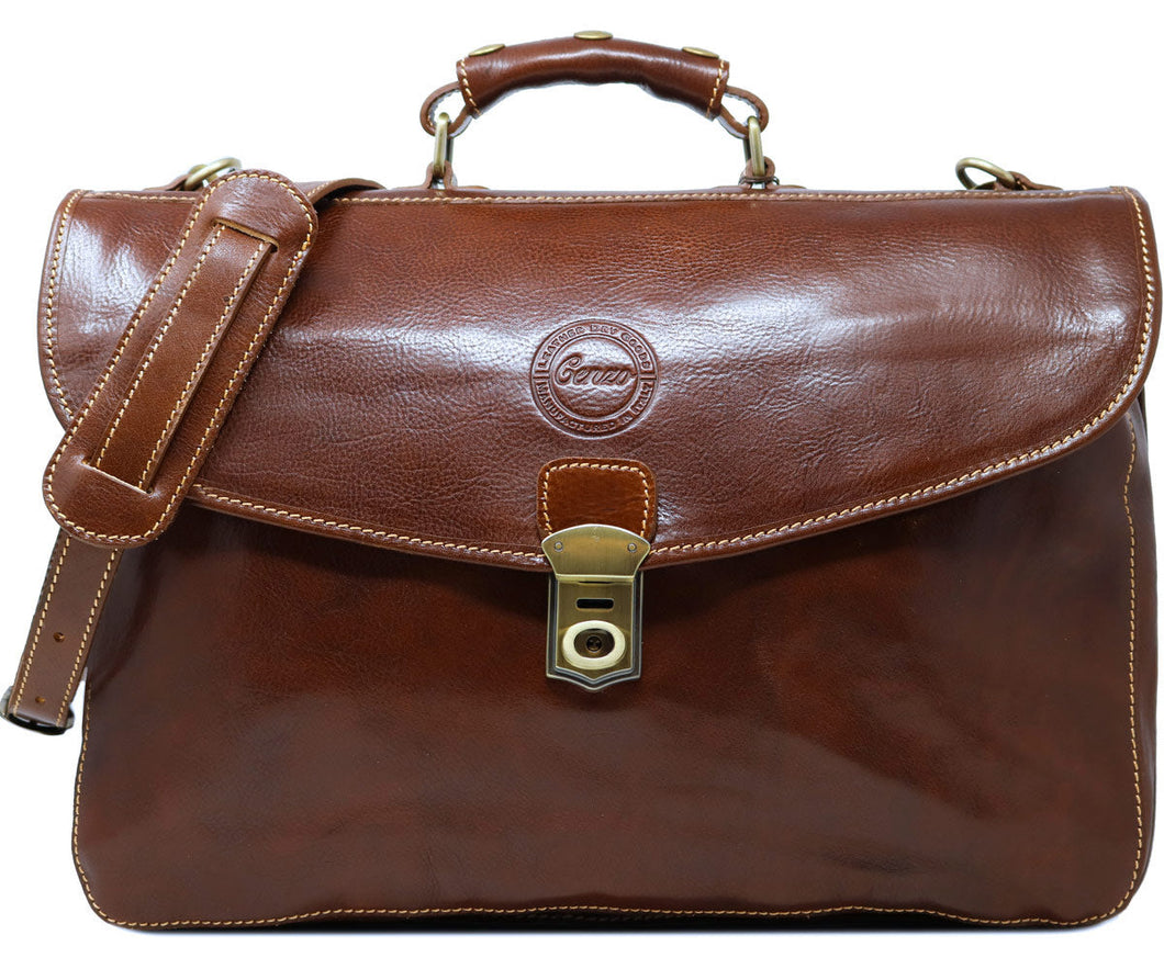 Cenzo Italian Leather Briefcase Messenger Bag 