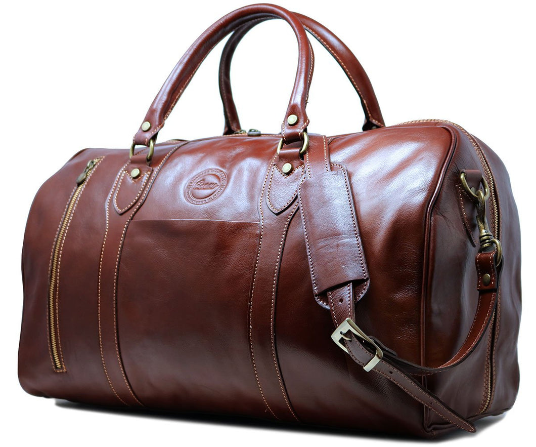 Cenzo Italian Leather Duffle Travel Bag Zipper Pocket 1