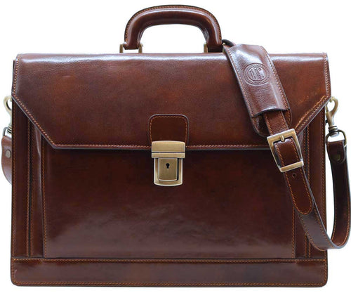 Cenzo Italian Leather 3 Gusset Structured Briefcase Attache