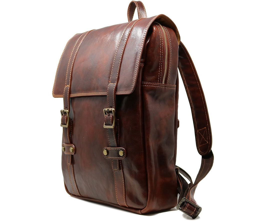 Leather Backpack Cenzo Italian Large Shoulder Bag Brown 